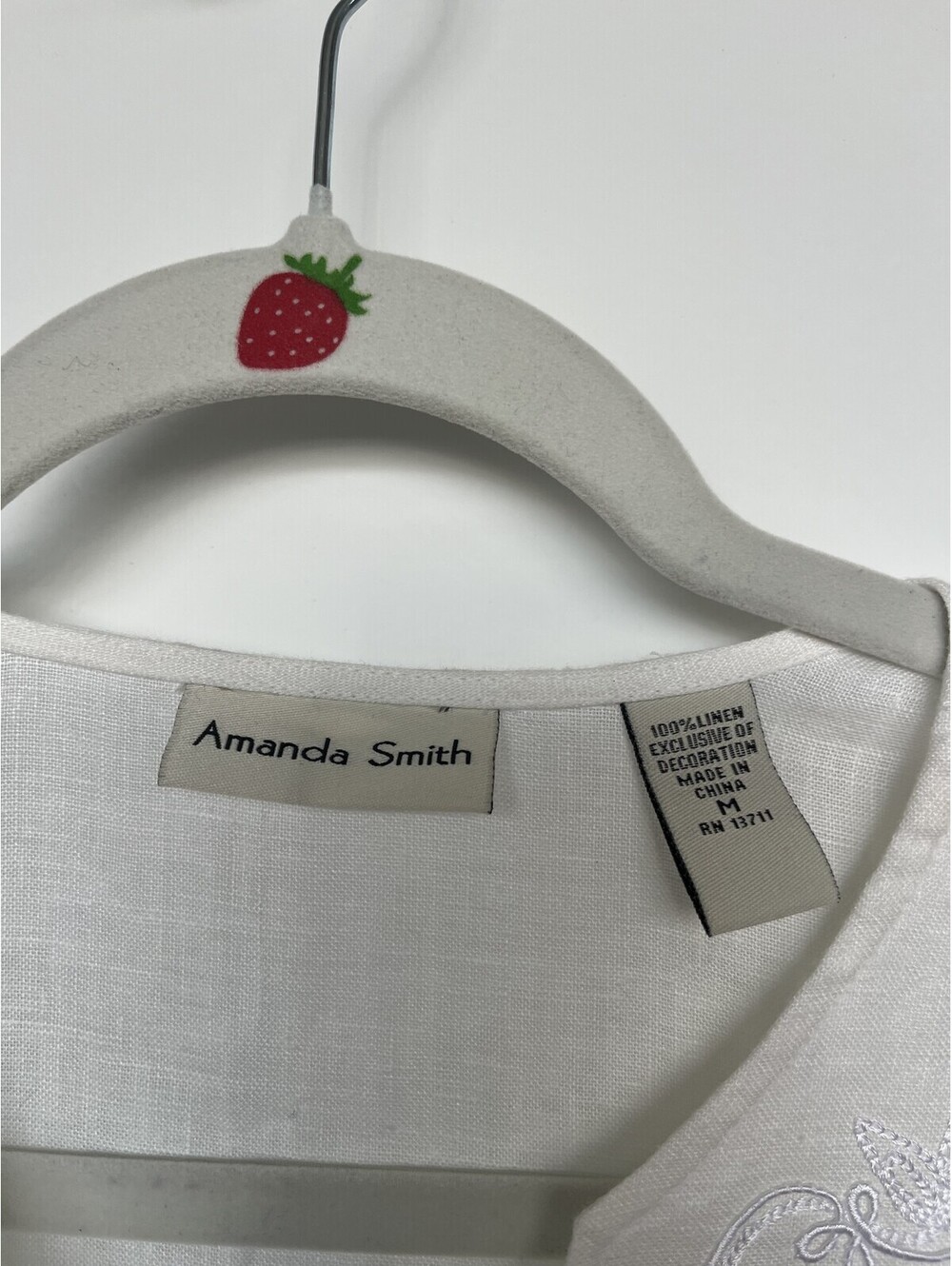 Vintage Amanda Smith Embroidered Sleeveless Blouse 100% Linen White M - Picture 6 of 6